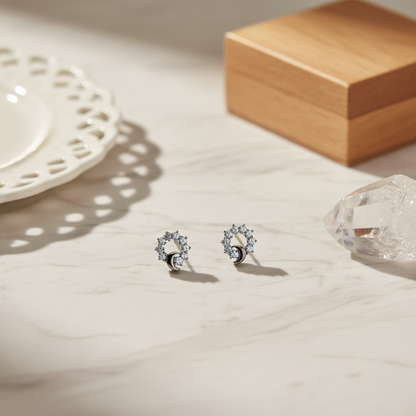 Starlight Crescent Moon Studs