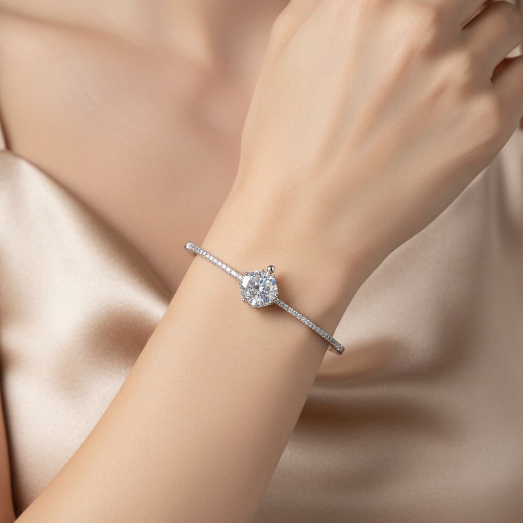 Solitaire Pave Accent Rigid Bracelet