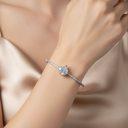 Solitaire Pave Accent Rigid Bracelet