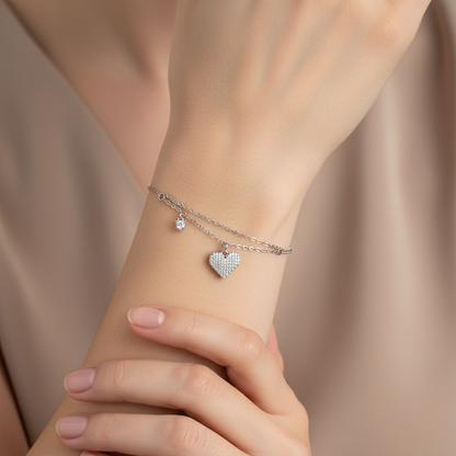 Pavé Heart Layered Dangle Bracelet
