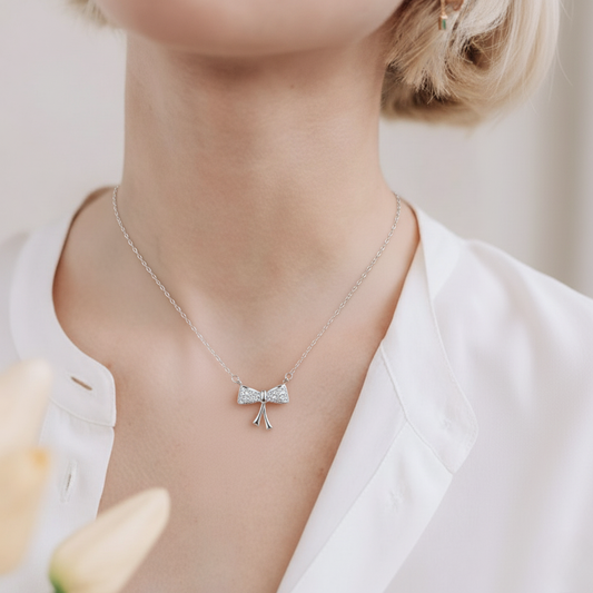 Dainty Pavé Bow Charm Necklace
