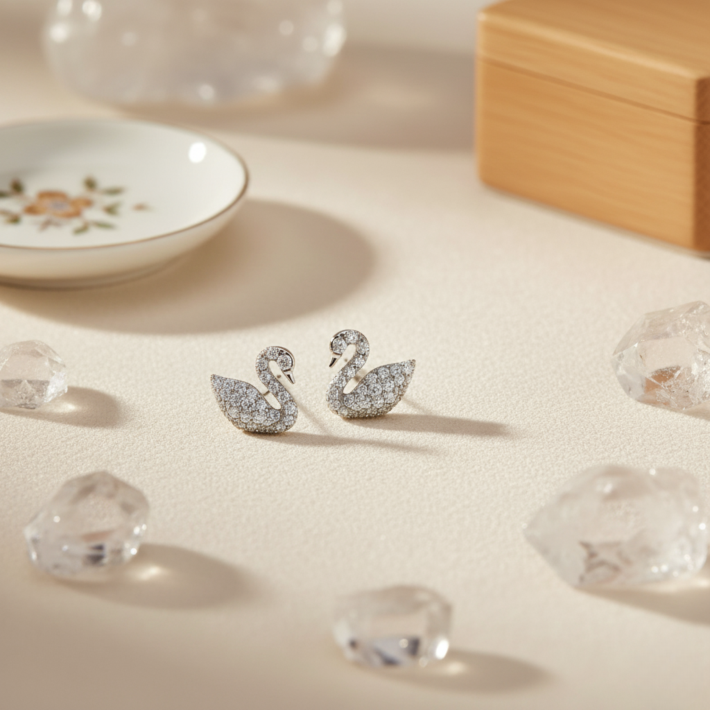 Graceful Swan Pave Stud Earrings