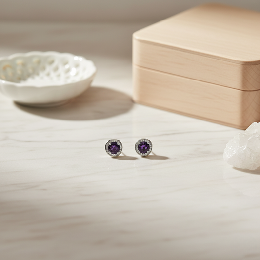 Amethyst Pavé Halo Studs