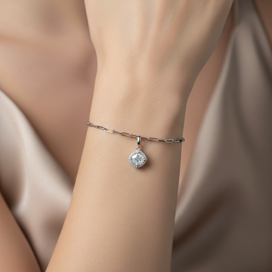 Halo Solitaire Paperclip Dangle Bracelet