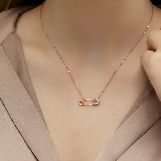 Chic Pavé Rose Gold Pin Necklace