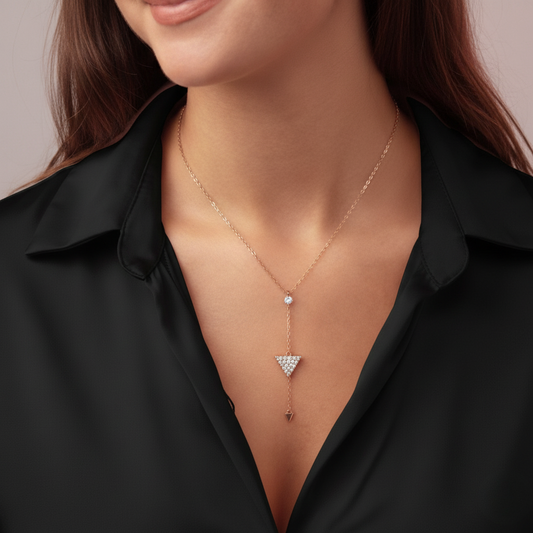 Geometric Pavé Triangle Drop Lariat