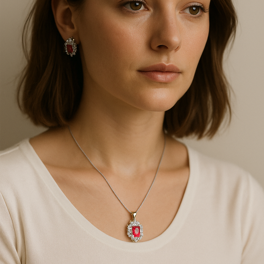 Regal Emerald-Cut Halo Sterling Set