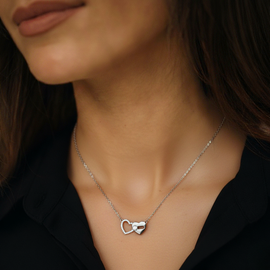 Connected Hearts Pavé Solitaire Necklace