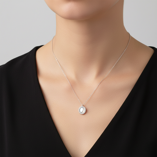 Classic Pearl Halo Solitaire Necklace