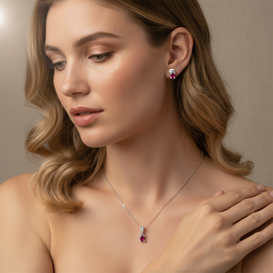 Scarlet Oval Gemstone Sterling Set