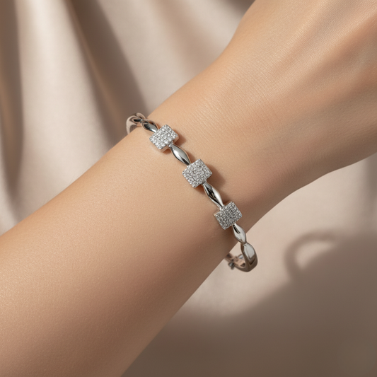 Pave Square Trellis Rigid Bracelet