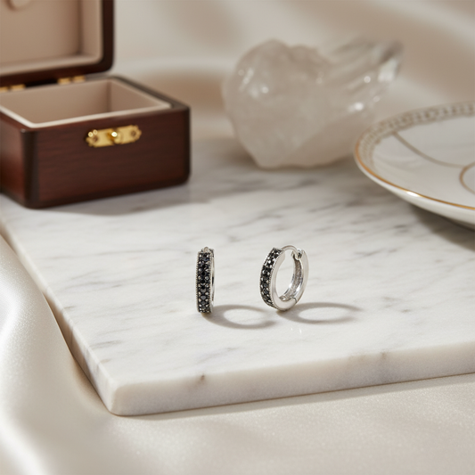 Chunky Black Pavé Huggie Hoops