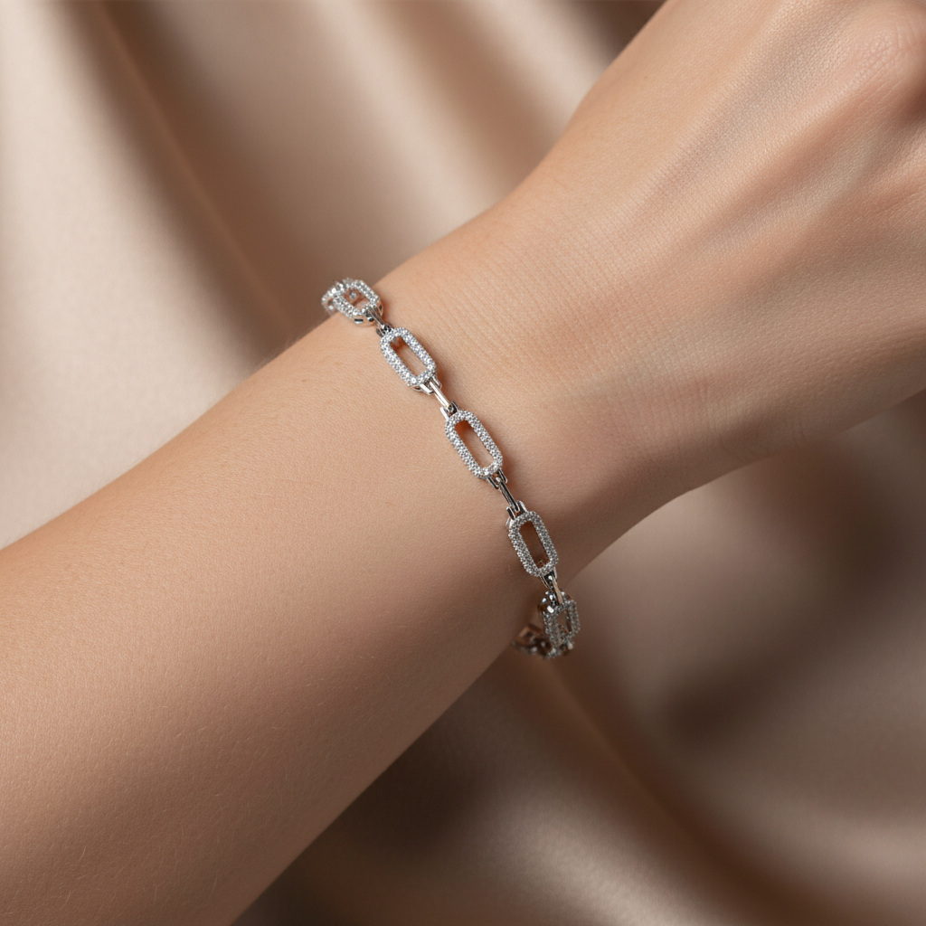 Pavé Elongated Link Chain Bracelet