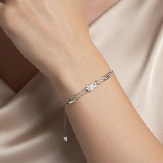 Emerald Cut Minimal Dual Chain Bracelet