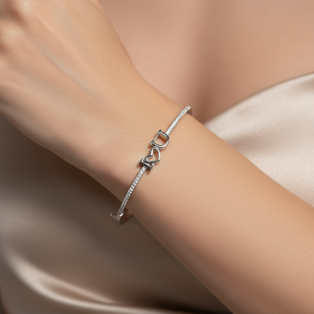 Pave Initial Love Rigid Bracelet