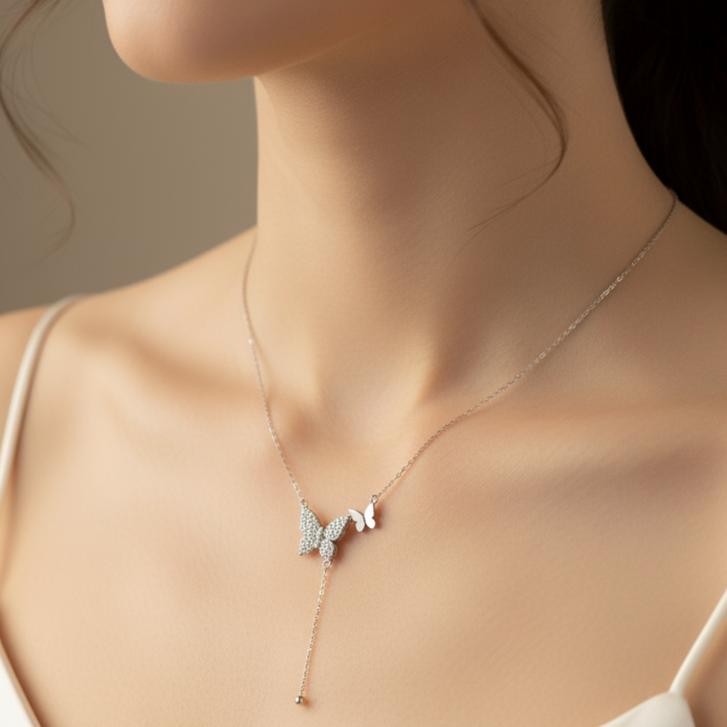 Dancing Butterfly Pavé Lariat Necklace