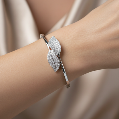 Pave Leaf Embrace Rigid Bracelet