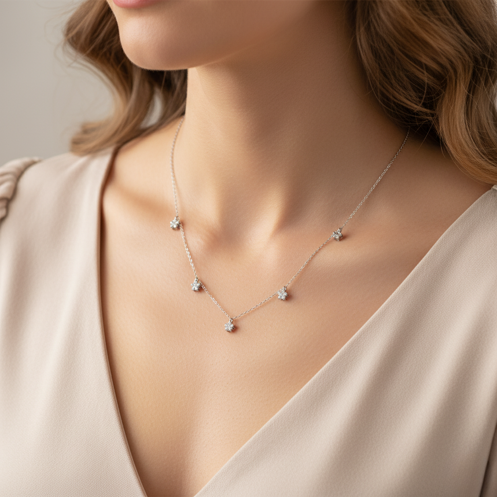 Dainty Pavé Flower Station Necklace