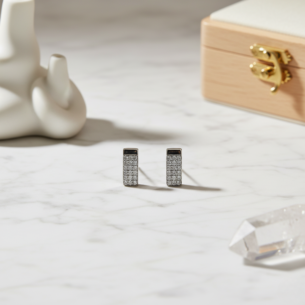 Triple-Row Pavé Bar Studs