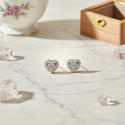 Diamond Halo Heart Studs