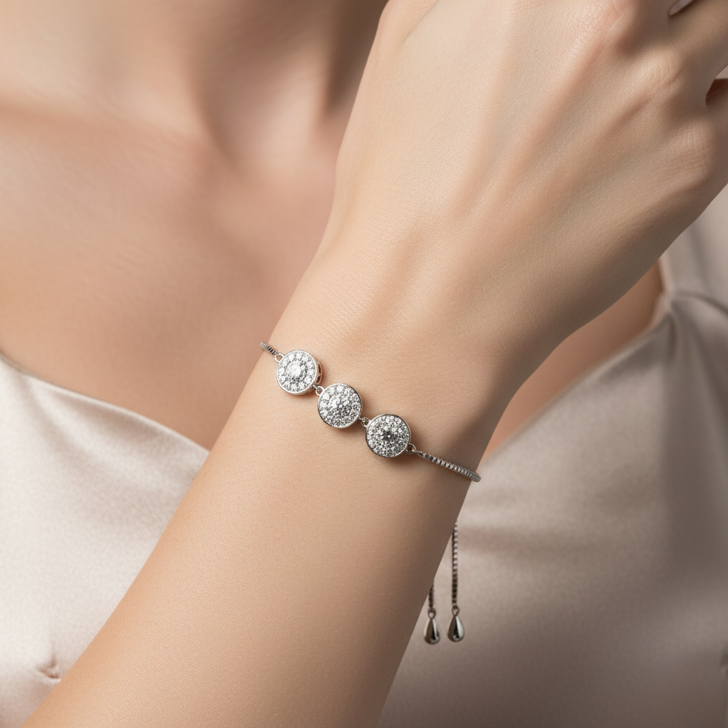 Triple Halo Cluster Bolo Bracelet