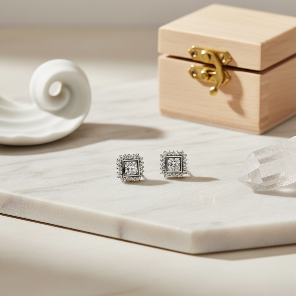 Architectural Pavé Square Halo Studs